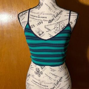 Stripped navy n green cropped top